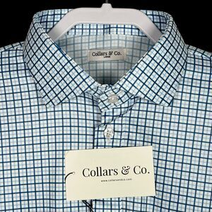 Collars & Co Polo Shirt Mens Large Blue White Plaid Dress Collar Golf Office NWT
